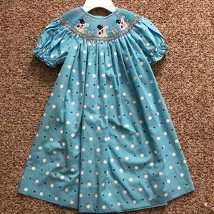 Blue smock dress with polka dots